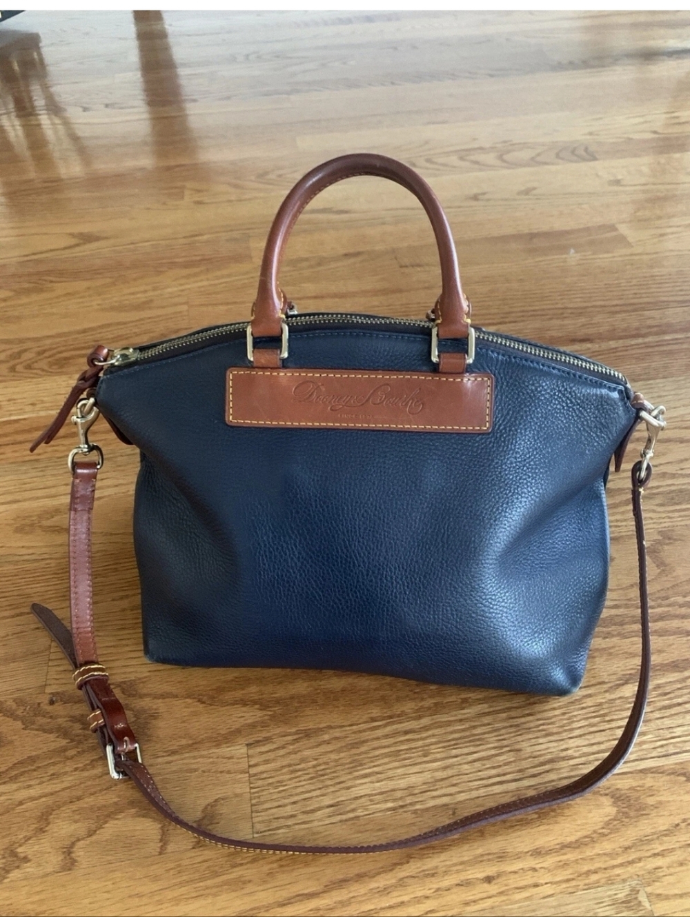 Dooney & Bourke Navy Florentine  Leather Satchel W/Crossbody Strap